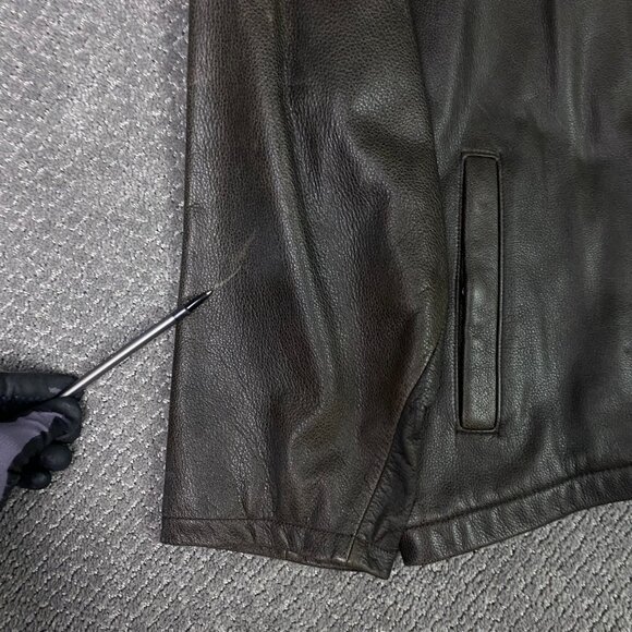 Eddie Bauer Leather Jacket Men's Large Short Brown Distressed Full Zip Bomber - Picture 3 of 15